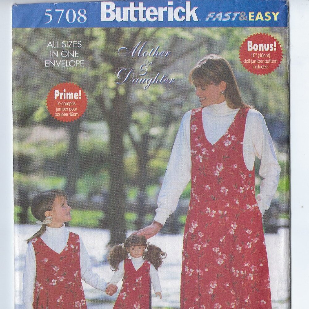 Butterick Fast & Easy Pattern #5708 Mother, Daughter, Doll Jumpers